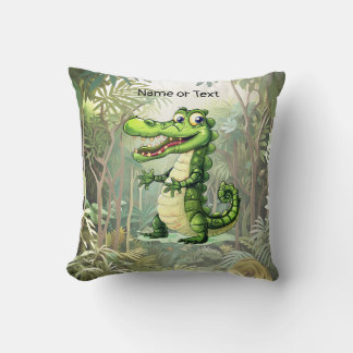 Happy Cute Wild Crocodile Jungle Trees Beautiful Throw Pillow