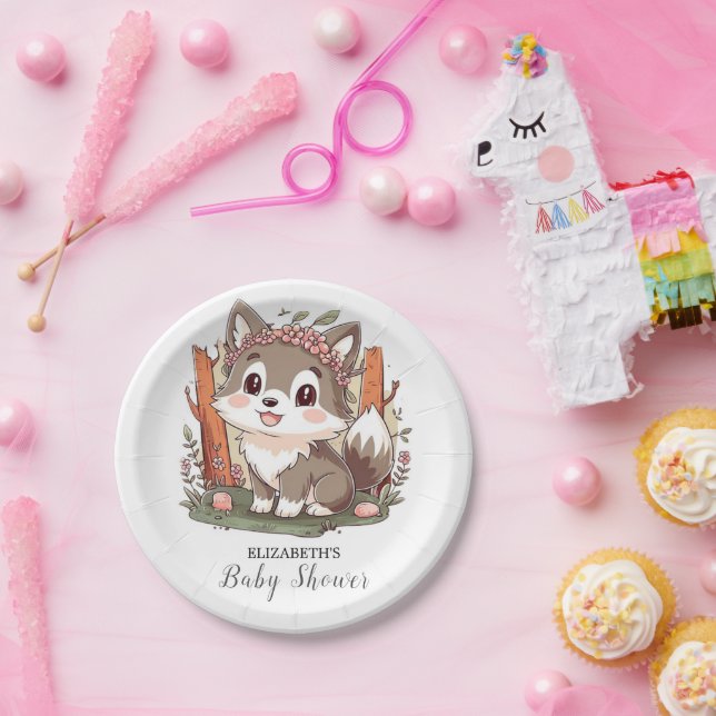 Happy Cute Wolf Baby Shower Paper Plates (Party)