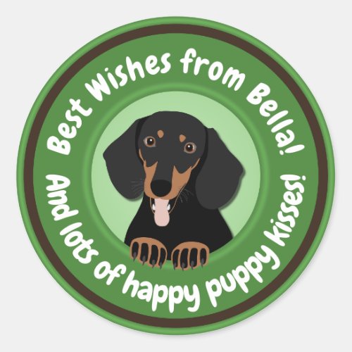 Happy Dachshund Best Wishes Personalized Classic Round Sticker