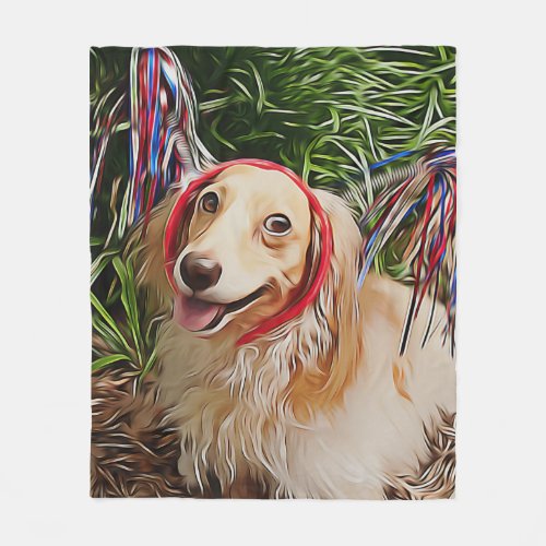 Happy Dachshund Dog With Patriotic Headgear Xmas P Fleece Blanket