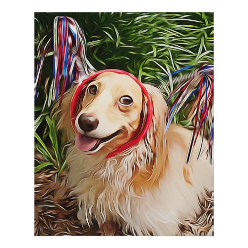 Happy Dachshund Dog With Patriotic Headgear Xmas P Photo Print