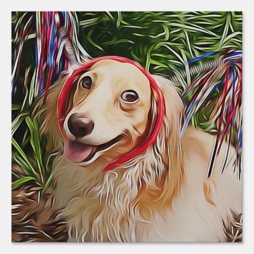 Happy Dachshund Dog With Patriotic Headgear Xmas P Sign