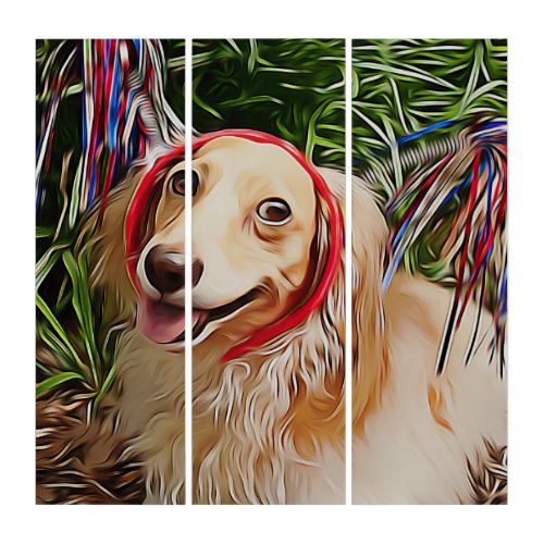 Happy Dachshund Dog With Patriotic Headgear Xmas P Triptych
