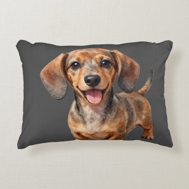 Happy Dachshund Puppy Accent Pillow (Front)