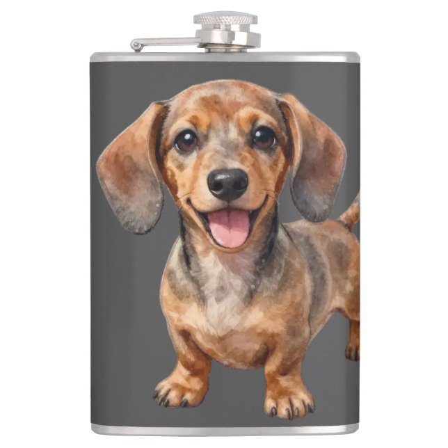Happy Dachshund Puppy Flask (Front)