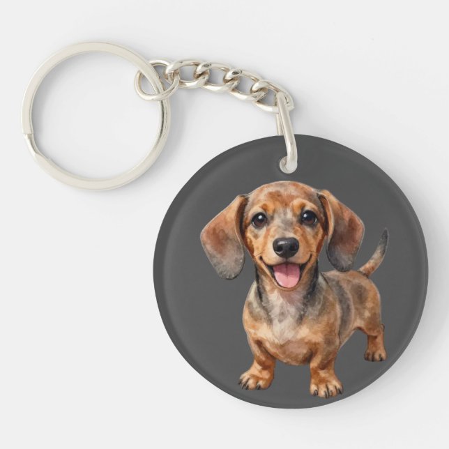Happy Dachshund Puppy Keychain (Front)