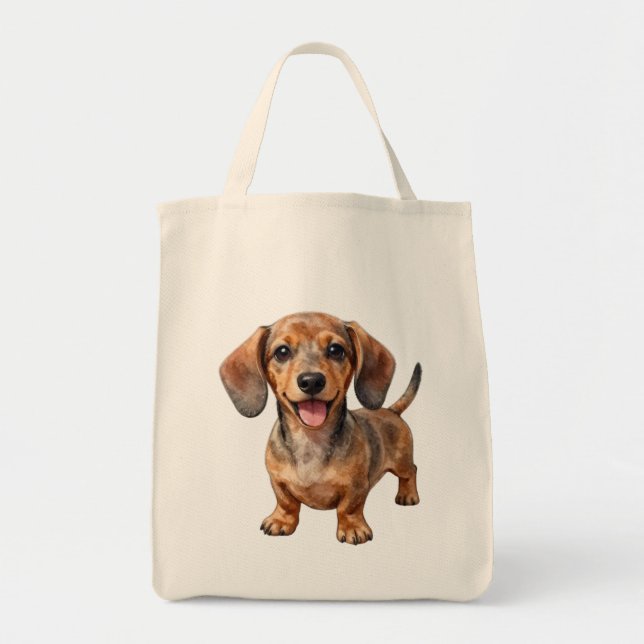 Happy Dachshund Puppy Tote Bag (Front)