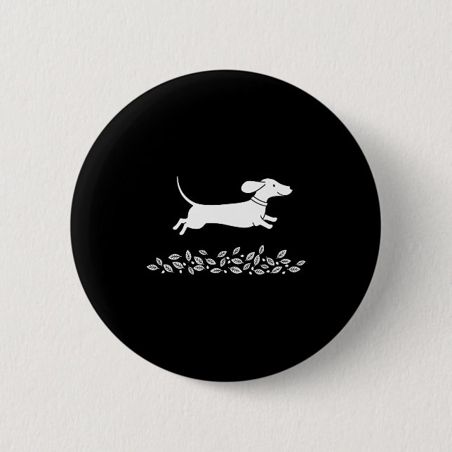 Happy Dachshund With Autumn Leaves For Pet Lovers  Button (Front)