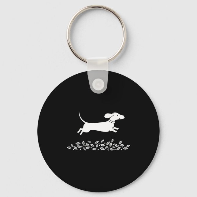 Happy Dachshund With Autumn Leaves For Pet Lovers  Keychain (Front)