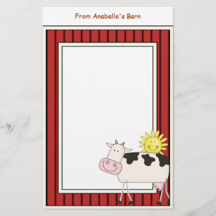 Happy Dairy Cow Barn Red Frame Kids Writing Paper