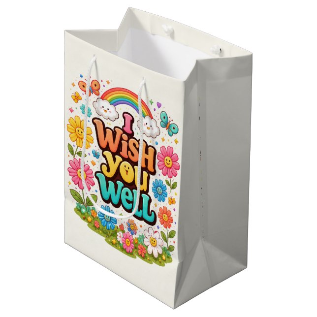 Happy Daisies and Rainbows  Medium Gift Bag (Front Angled)