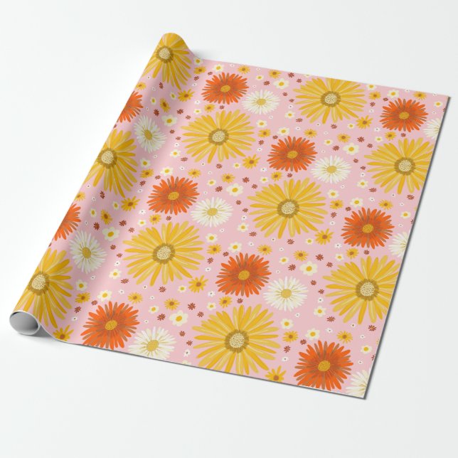 Happy Daisies Colorful Pattern Wrapping Paper (Unrolled)