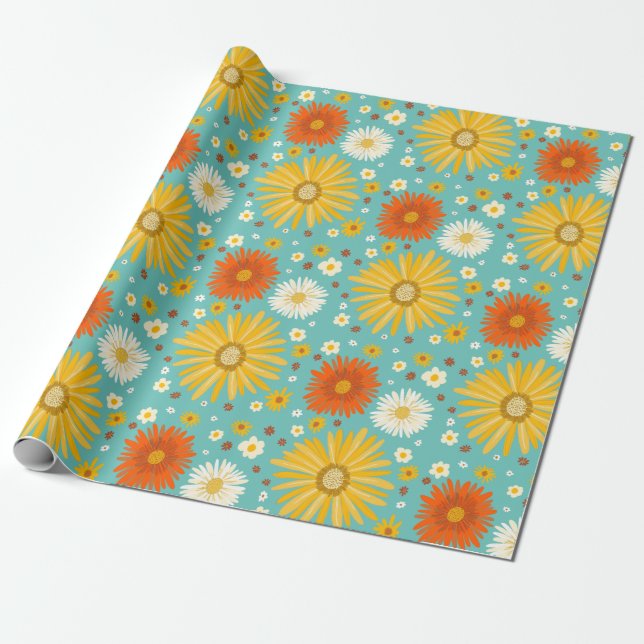 Happy Daisies Colorful Pattern Wrapping Paper (Unrolled)