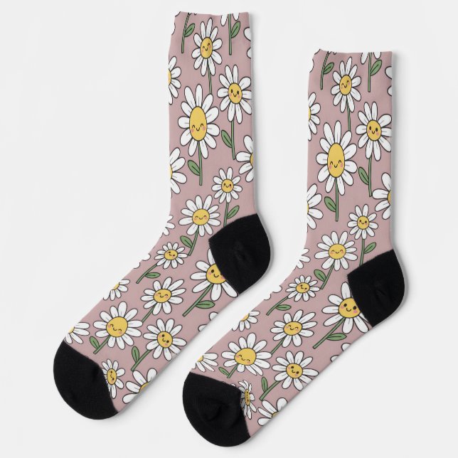 Happy Daisies Pattern - Cute Floral Design Socks (Left)