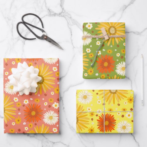 Happy Daisies Retro 70s Colorful Pattern Wrapping Paper Sheets