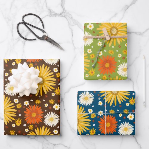 Happy Daisies Retro 70s Colorful Pattern Wrapping Paper Sheets