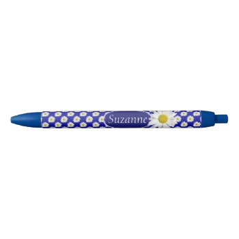 Happy Daisies With Personal Name Blue Ink Pen by anuradesignstudio at Zazzle