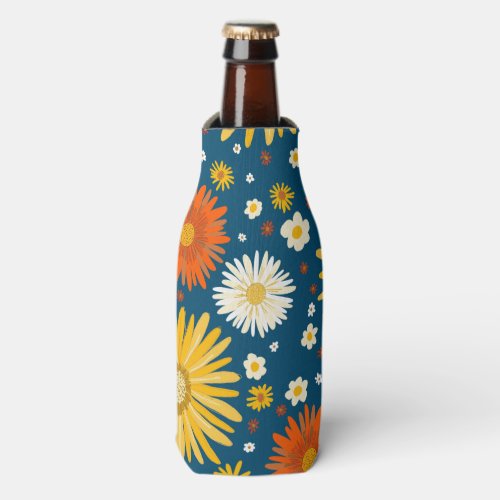 Happy Daisy Floral Pattern Blue Bottle Cooler