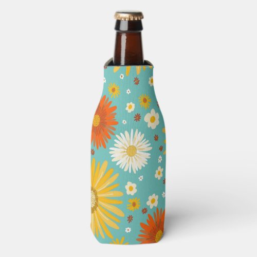 Happy Daisy Floral Pattern Blue Bottle Cooler