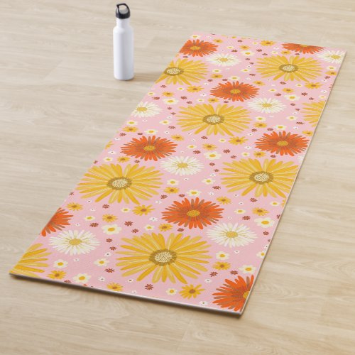 Happy Daisy Floral  Pattern Pink Yoga Mat