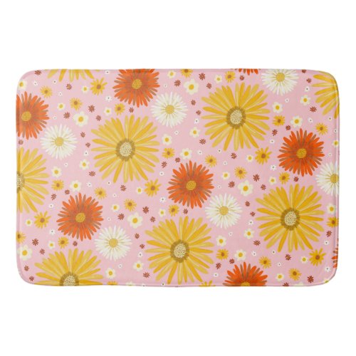 Happy Daisy Flower Pattern Pink Bath Mat