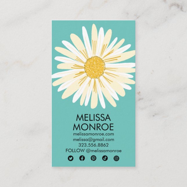 Happy Daisy illustrated Social Media Icons Business Card (Back)