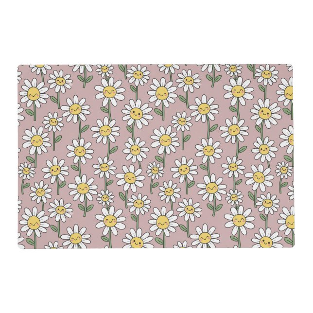 Happy Daisy Smiles Pink Floral Pattern Placemat (Front)