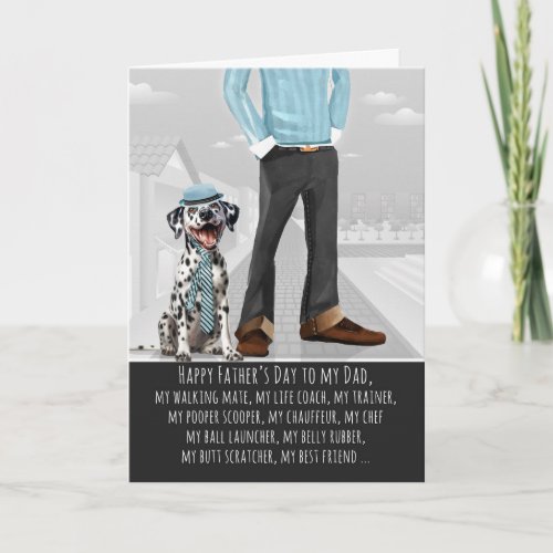 Happy Dalmatian Dog and Dad Funny Father's Day Holiday Card