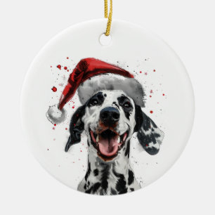 Happy Dalmatian Dog Christmas Personalized Ceramic Ornament