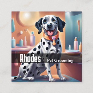 Happy Dalmatian Dog Pet Grooming Servies Pet Care Square Business Card