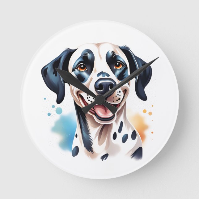 Happy Dalmatian Dog Pet  Round Clock (Front)