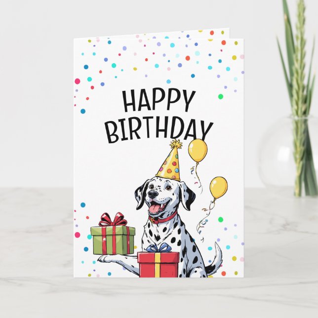 Happy Dalmatian with Party Hat Birthday Card (Front)