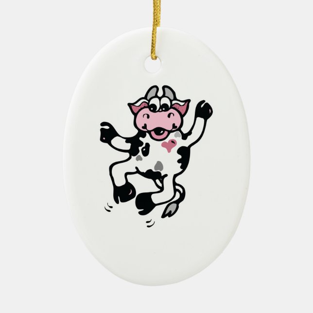 Happy Dancing Cow Ceramic Ornament (Front)