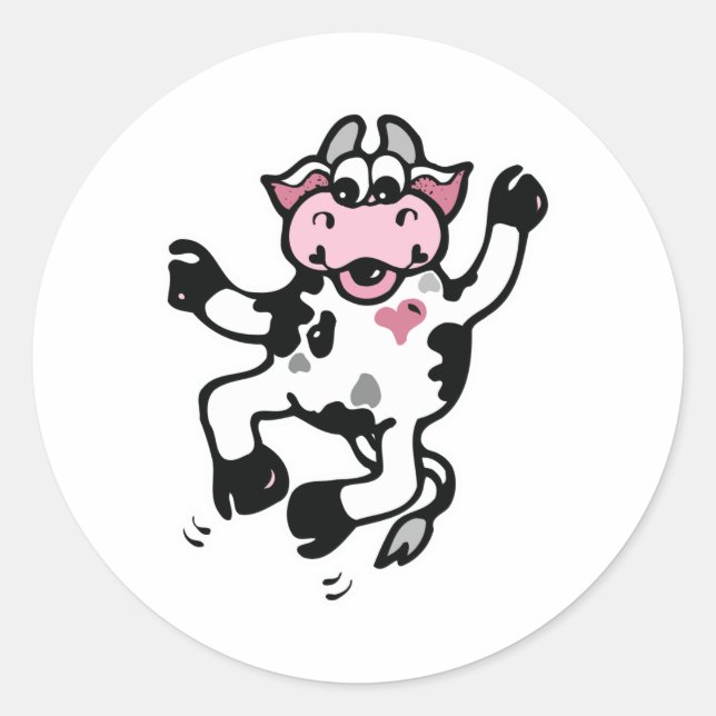 Happy Dancing Cow Classic Round Sticker (Front)