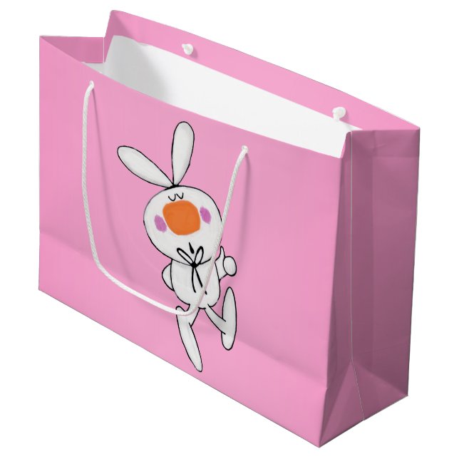 Happy Dancing Cute Cartoon White Rabbit Bunny Large Gift Bag (Front Angled)