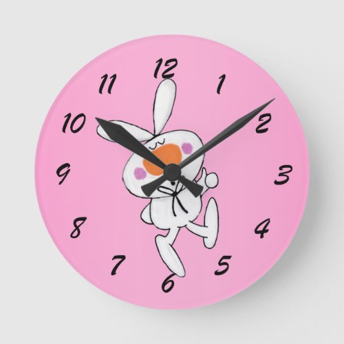 Happy Dancing Cute Cartoon White Rabbit Bunny Round Clock
