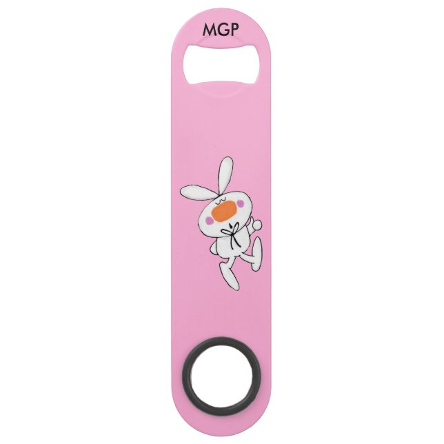Happy Dancing Cute Cartoon White Rabbit Bunny Speed Bottle Opener (Front)