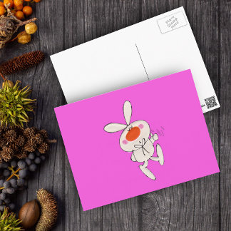 Happy Dancing Cute White Rabbit Postcard