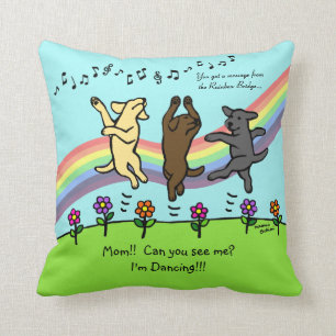 Happy Dancing Labrador Trio at the Rainbow Bridge Throw Pillow