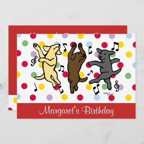 Happy Dancing Labrador Trio Birthday Party Red Invitation