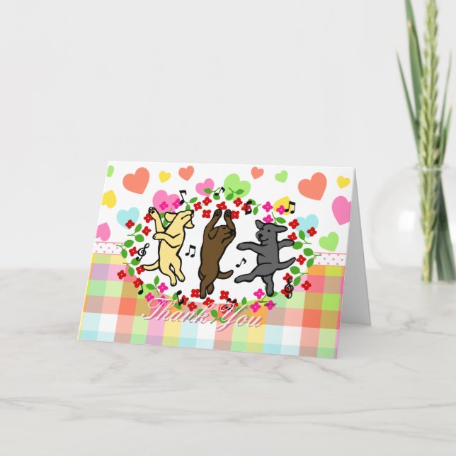 Happy Dancing Labrador Trio Cartoon Thank You Card (Front)