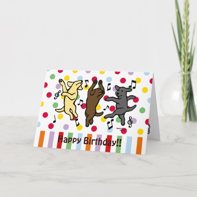 Happy Dancing Labrador Trio Happy Birthday Card (Front)