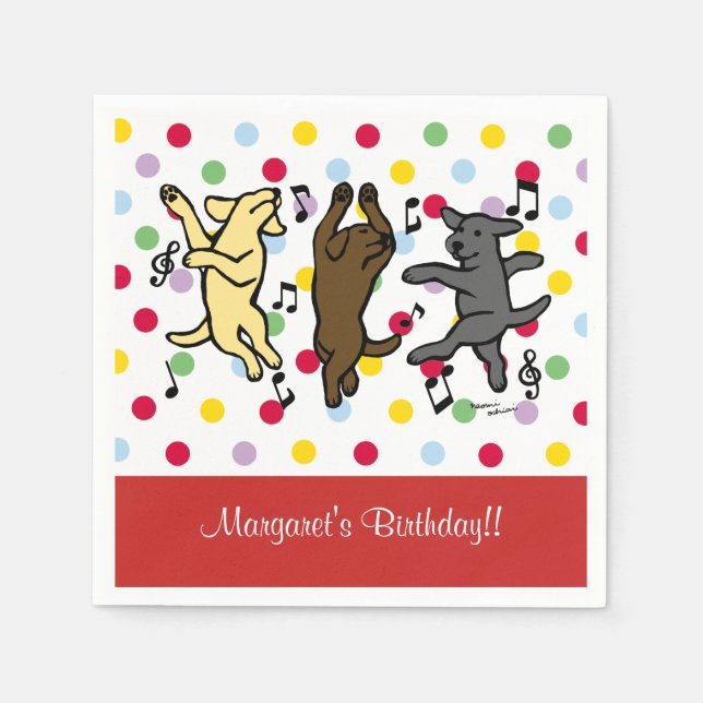 Happy Dancing Labrador Trio Happy Birthday Party Napkins (Front)