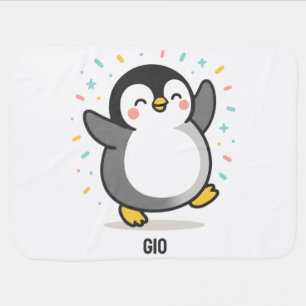 happy dancing Penguin Custom Kids Illustration Baby Blanket