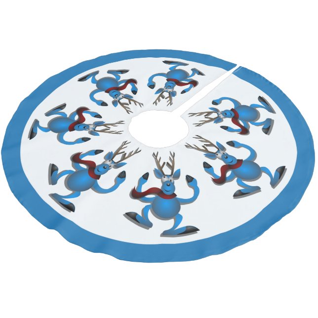 Happy Dancing Reindeer Holiday Brushed Polyester Tree Skirt (Angled)