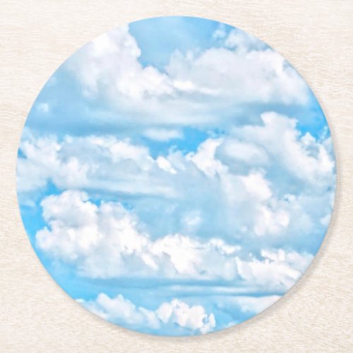 Happy Dancing Sunny Clouds Decor Round Paper Coaster