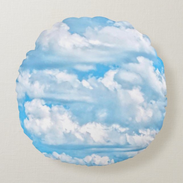 Happy Dancing Sunny Clouds Decor Round Pillow (Front)