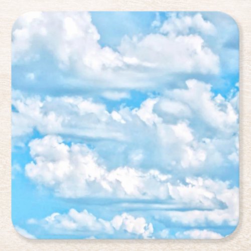 Happy Dancing Sunny Clouds Decor Square Paper Coaster