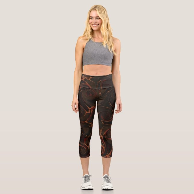 Happy Dark Swirls Capri Leggings (Front)
