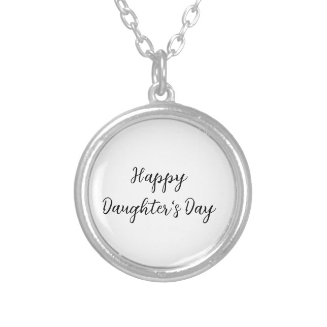 Happy daughters day si.ple minimal add name text t silver plated necklace (Front)